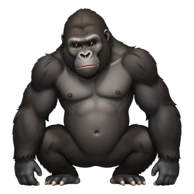 cinematic-friendly relaxed young gorilla-realistic-full-body-crouched on all fours on knuckles-emoji,-poised-with-confidence,-massive-arms-hanging-slightly-forward,-head-tilted-thoughtfully,-thick-black-fur, friendly ,-simplified-yet-realistic sticker