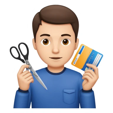 Scissors cutting man ID card in 2 parts. Realistic sticker