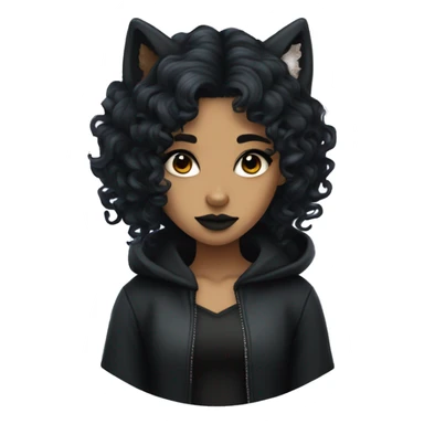 Goth girl with olive skin tone and a long black curly wolf cut sticker