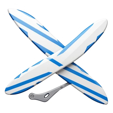 Minimalist white Salomon XT-6 with blue signature Salomon stripe across the middle, one positioned behind the other, iOS emoji style, completely white except for the distinctive colored middle stripe sticker