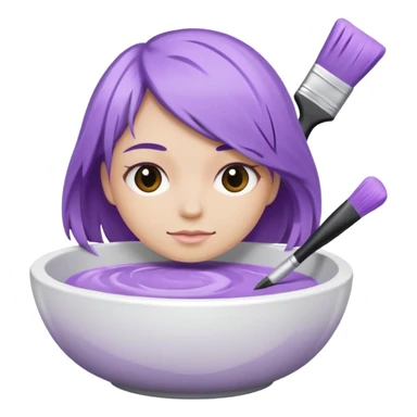 bowl of pastel purple hair dye with a brush next to it, iOS Apple emoji style sticker