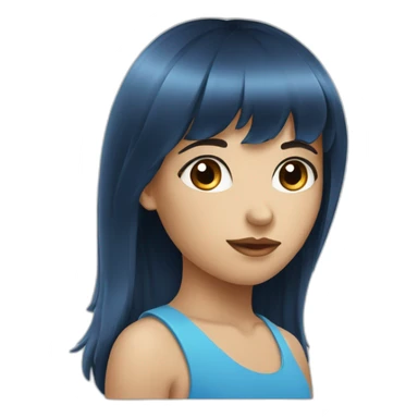 Fille aux yeux bleu brune avec une frange sticker