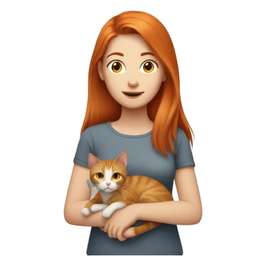 Girl with ginger hair holding a grey cat sticker