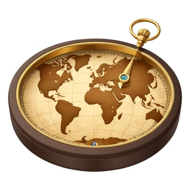 3D Brown golden map with Travel compass pointing to adventure sticker