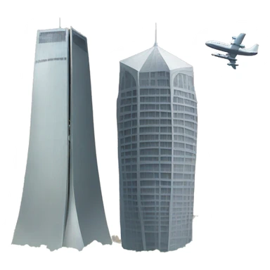 Two towers with plane sticker