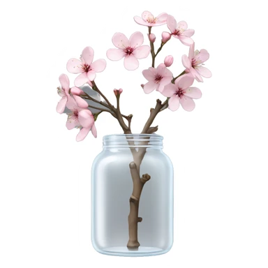 Realistic big sakura flower stem in a transparent jar vase sticker