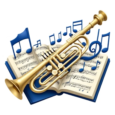 Create an elegant and refined emoji that represents orchestration and arrangement. The design should feature a musical score or sheet music with various orchestral instruments like a violin, a trumpet, and a grand piano subtly integrated into the composition. Add a conductor's baton, symbolizing the guiding hand of orchestration, and flowing musical notes that move between the instruments. Use rich, classic colors like gold, silver, and deep blue to evoke the sophistication of orchestral music. The background should be transparent, with a touch of intricate details to represent the complexity of orchestration. sticker