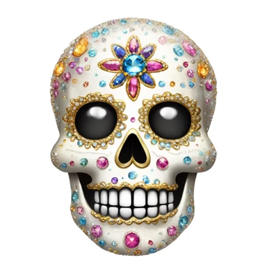 Realistic single isolated decorative sugar skull with sparkling diamonds and rhinestones  sticker