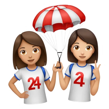 Two brunette girls with parachutes with 24 on both shirts sticker
