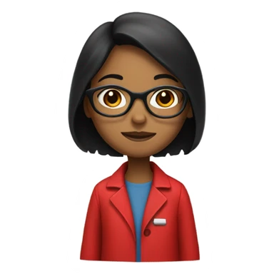 girl with black hair and glasses holding red lab sticker