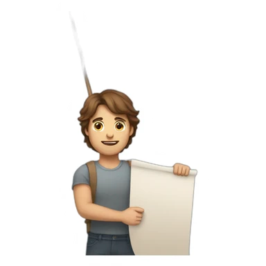 a brown-haired guy carrying a banner that is written halime on it sticker