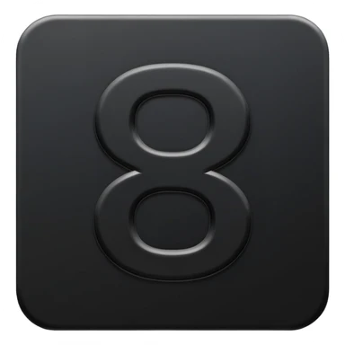 Minimal emoji, number 8 made of solid matte black metal, thick symmetrical form, subtle metal texture, deep shadows, no glow, no neon, flat emoji design, centered, transparent background sticker