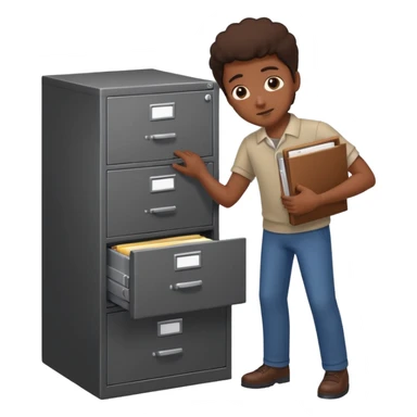 A black person opening a filing cabinet to search for file sticker