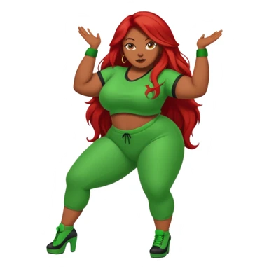 Thick woman twerking with long red hair and green 420 outfit sticker