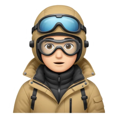 scientist bundled up in extreme cold weather gear, with goggles, thick parka, gloves, and snow boots, only face partially visible, standing in snow sticker