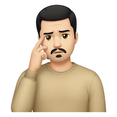Facepalm emoji with disappointed expression, trimmed beard, medium-length black hair, short sides, hair forward sticker