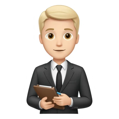 white journalist man suit and tie holding a notepad friendly expression sticker