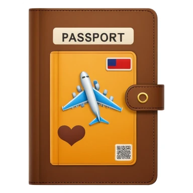 passport with visible airplane tickets, Apple emoji style, colors #173e12 and #c1a793, no text, minimalist sticker