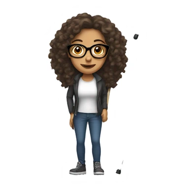 latina with crutches, long curly hair, glasses sticker