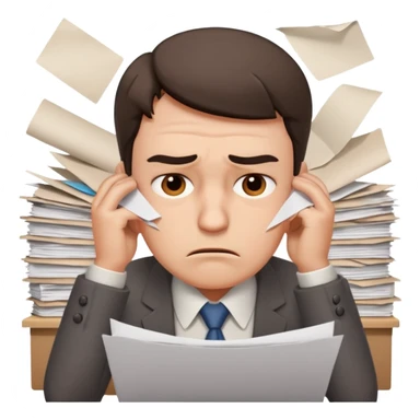 office worker in stress with papers sticker