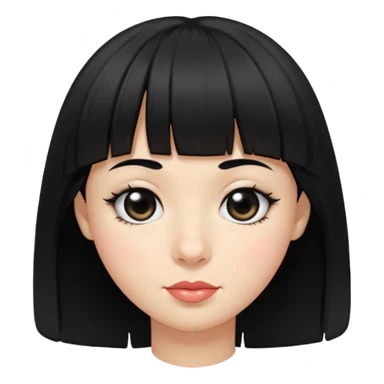 black hair with bangs, small lips, big black eyes, small large nose and dimples sticker