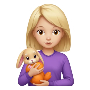 A bunny the color onrghe with a blond hair and a purpole shirt girl holding it sticker