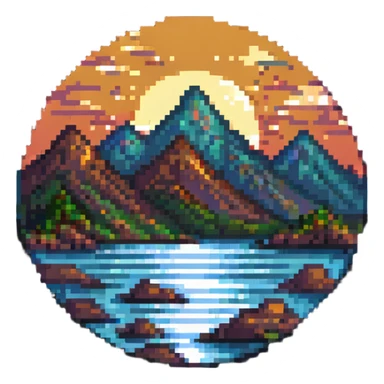 mountains with sea at sunset sticker