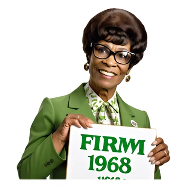 Shirley Chisholm holding a sign that say FIRM 1968 sticker