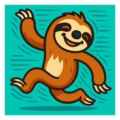 a sloth with exaggerated slow-motion movement lines, smiling, playful style sticker