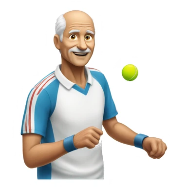65 year old man playing tennis balding white sticker