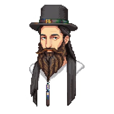 Jewish Haredi man with black hat, long beard, and payot sticker