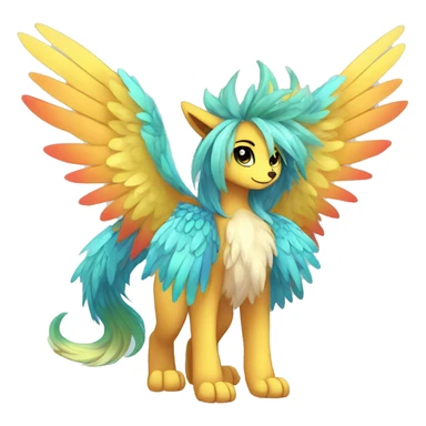 Anthro Sona Cool Edgy Cute Colorful Shy Winged Shiny Fakemon-Fantasy-Creature With Long Hair-Mane Full Body sticker