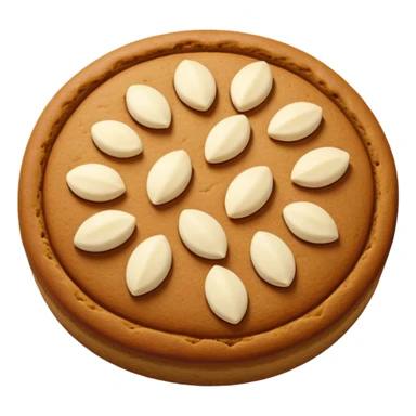 round gingerbread with three white almonds on top, seen from above sticker