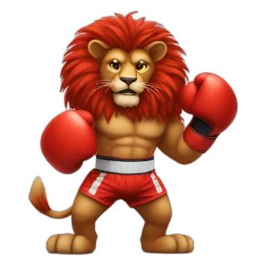 Red fur lion wearing boxing gloves  sticker