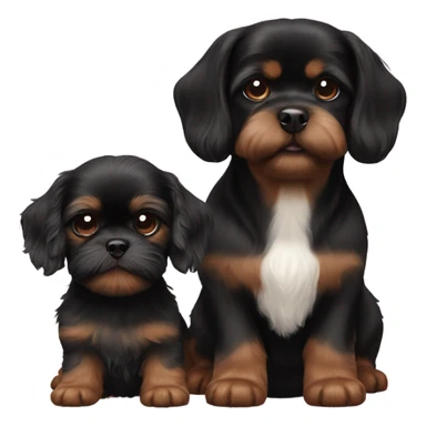 Brown Dachshund and black fluffy shih tzu puppy together sticker
