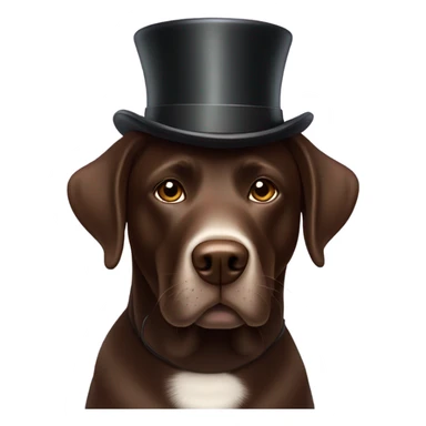 A Chocolate labrador dog with a top hat sticker