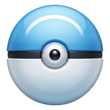 blue pokeball emoji, top half is a more saturated blue, bottom half is white, black stripe, with a white sheen, with a pearlescent finish, with a ice effect sticker