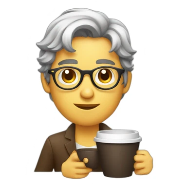 graphic designer working with glasses having coffee sticker