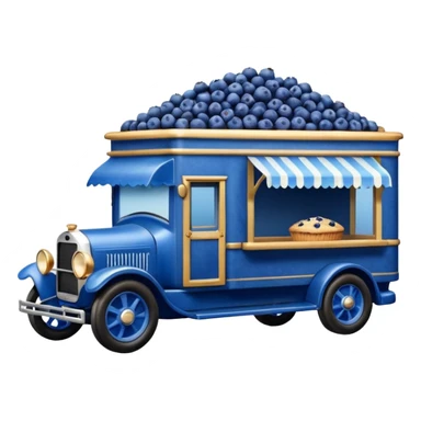 shiny crushed-dark-blue crystal-bodied frozen blueberry muffin pie 1912 antique long-wheelbase cab over durable-looking low rider moving truck food truck  sticker
