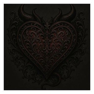 gothic devil heart, ornate details, black and crimson palette sticker