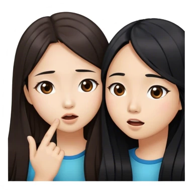 two asian girls whispering long brown hair and long black hair sticker