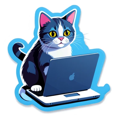 Cat sitting on laptop sticker
