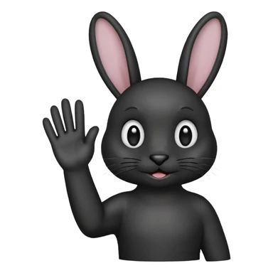 Emoji tete de Lapin noire qui fait bonjour de la main  sticker