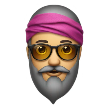 emoji sticking out tongue and closed right eye with gradient glasses, beard and bandana on head sticker