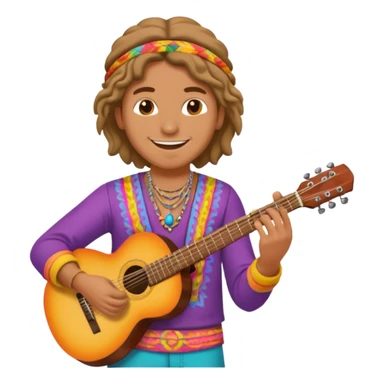 Smiling hippy playing guitar with colorful clothes.



























 sticker