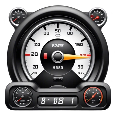 An icon showing a racing game interface, inspired by Grand Turismo. The design features a garage with a selection of high-performance cars, along with race track visuals in the background. Speedometer, lap timer, and other HUD elements add to the excitement. Transparent background sticker