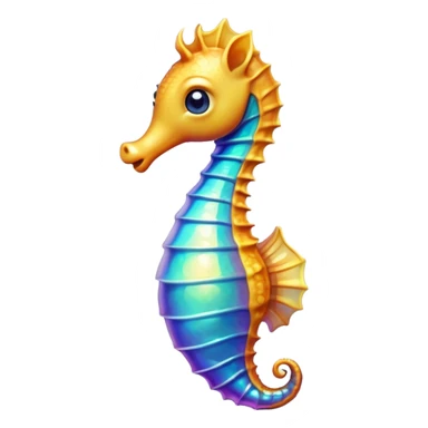 Cinematic Realistic Cute Sea Horse Portrait Emoji, Head tilted playfully and inquisitively, featuring a delicate, curvaceous form with intricately rendered, iridescent scales and a charming, expressive face with round, sparkling eyes full of gentle curiosity, high shine, affectionate and whimsical, styled with a touch of aquatic magic, soft glowing outline, capturing the essence of a mischievous yet lovable sea horse that seems poised to flutter out of the screen into your embrace! sticker