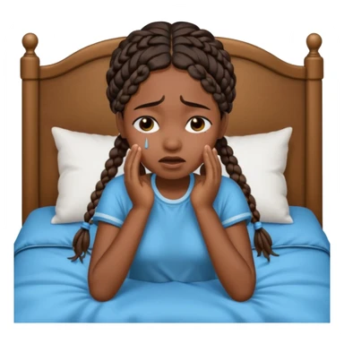Black girl with braids in a big king size bed by herself crying sticker