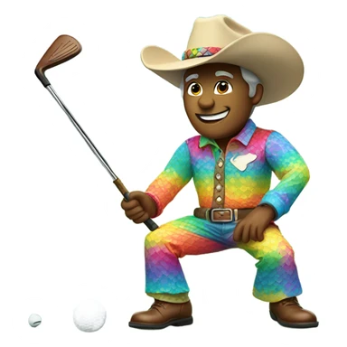 Rainbow cowboy golfing sticker