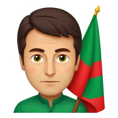Imran Khan, emoji-style portrait:
- ⚡ recognizable face
- 🎯 holding green‑and‑red PTI flag
- Bold lines, flat vibrant colors
- Square 512×512 px, transparent background
- Expression: determined, charismatic, proud
- Minimal, clean style sticker